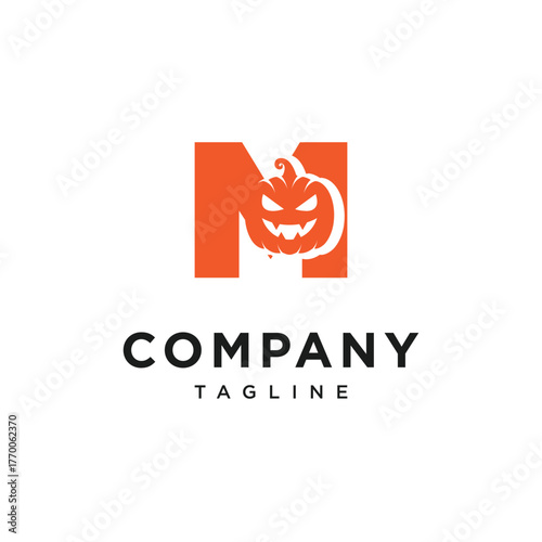 Letter M Pumpkin Halloween Logo Icon Vector