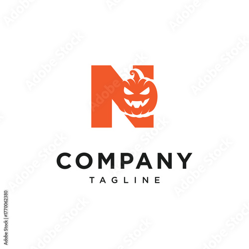 Letter N Pumpkin Halloween Logo Icon Vector