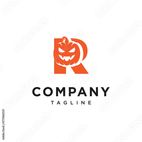 Letter R Pumpkin Halloween Logo Icon Vector
