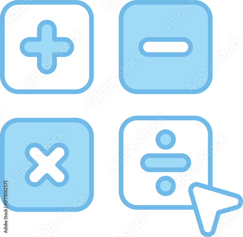 Basic Arithmetic Math Operations Icons with Cursor