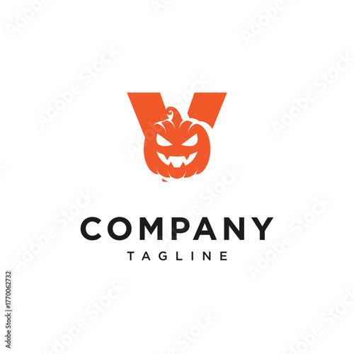 Letter V Pumpkin Halloween Logo Icon Vector