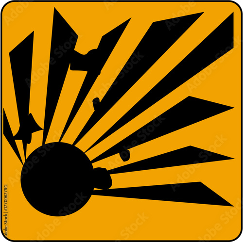 Exploding bomb icon warning sign illustration vector design for danger and hazard concept isolated on orange background
