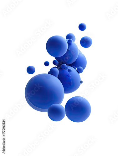 Group of matte blue spheres clustered against a black background