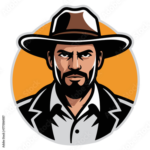 A determined man with a hat stares forward. The image conveys strength and confidence