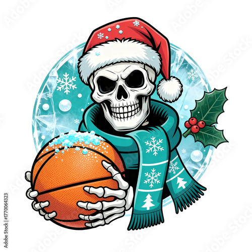 Santa Skull Hoops: Christmas Basketball Illustration