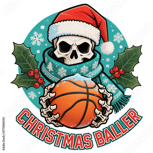 Santa Skull Hoops: Christmas Basketball Illustration