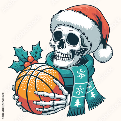 Santa Skull Hoops: Christmas Basketball Illustration