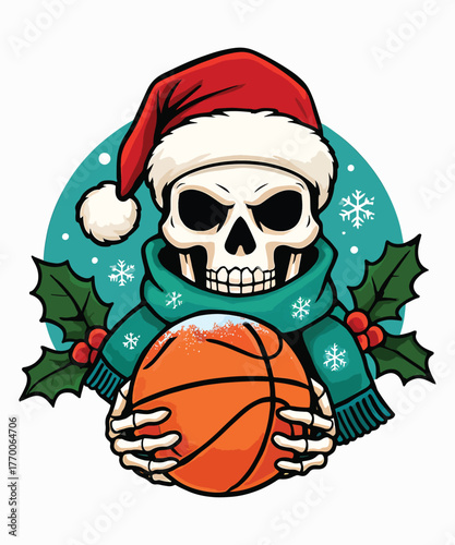 Santa Skull Hoops: Christmas Basketball Illustration