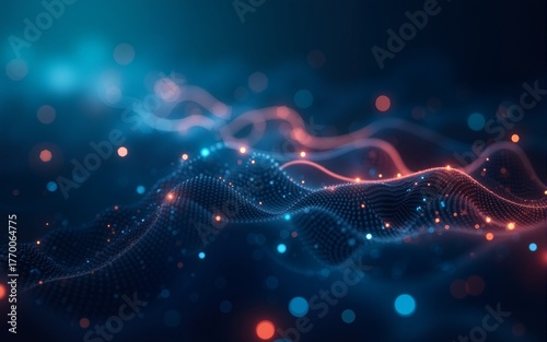 Digital abstract background for technological operations, neural networks, AI, data transmission and encryption, digital archives, audio and visual representations, scientific research. Copy space