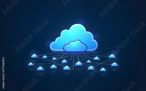 Cloud computing icon with interconnected nodes, representing technology and innovation. design features stylized cloud with smaller clouds, symbolizing data flow and connectivity. High quality
