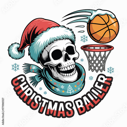 Dunking Through the Snow: Santa Skull Basketball Christmas Art