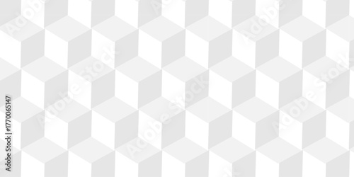 Vector structure box minimal white abstract cube square geometric tile hexagon mosaic wall grid wallpaper. white and gray geometric block cube isometric mosaic texture background.	
