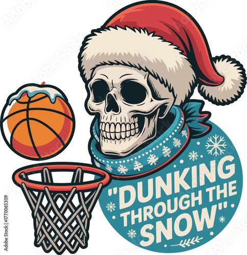 Dunking Through the Snow: Santa Skull Basketball Christmas Art