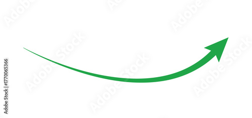 Green thin long curved arrow pointing to right. arrow indication and direction symbol. vector illustration