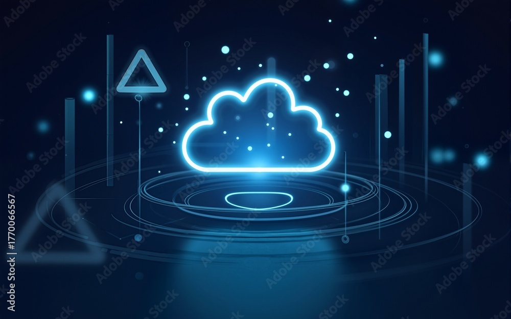 Naklejka premium Digital transformation icon illustrating cloud technology and data connectivity. High quality