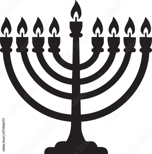 Hanukkah Menorah Silhouettes Minimalist Sharp Eight Candles Flame Design