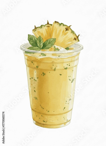Fresh Pineapple Zest Pineapple Mint Smoothie isolated watercolor vector illustration svg