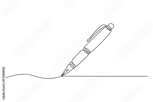 Continuous one line drawing of pen writing tool symbol minimalist outline vector illustration
