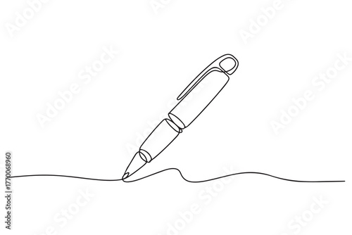 Continuous one line drawing of pen writing tool symbol minimalist outline vector illustration
