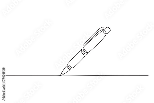 Continuous one line drawing of pen writing tool symbol minimalist outline vector illustration
