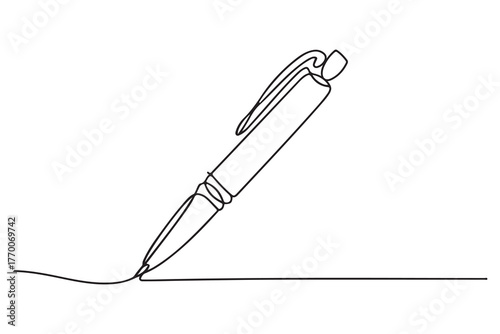 Continuous one line drawing of pen writing tool symbol minimalist outline vector illustration
