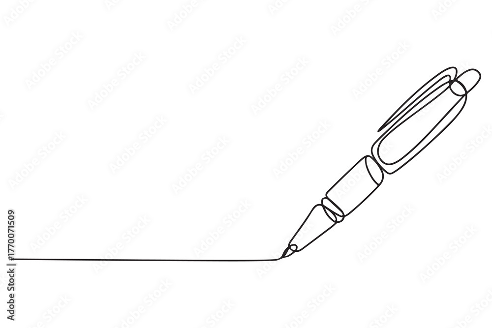 Fototapeta premium Continuous one line drawing of pen writing tool symbol minimalist outline vector illustration 