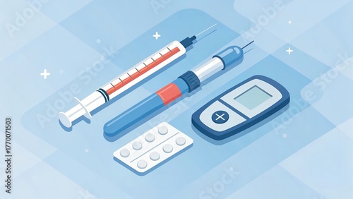 Vector Flat Illustration of Diabetes Monitoring Tools Set