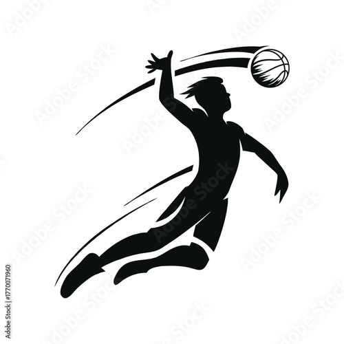 Basketball Player Slam Dunk Action Silhouette Vector Illustration