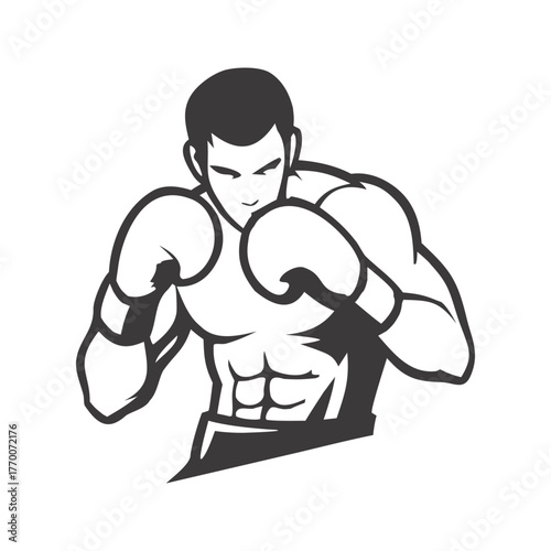Fighter boxer gloves stance vector illustration sport logo