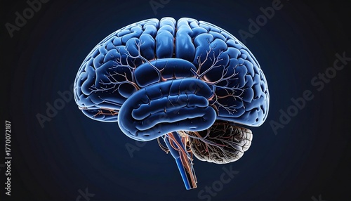 3D Render of Human Brain Illustrative view of neurology and medical science.