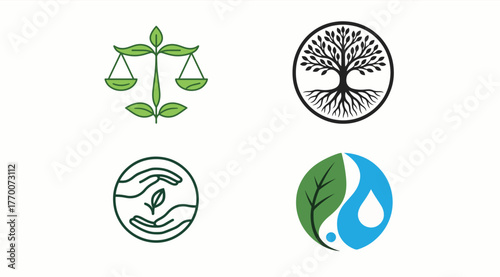 Minimalist eco balance logo symbolizing harmony between nature and human responsibility. Perfect for sustainability and green lifestyle campaigns.