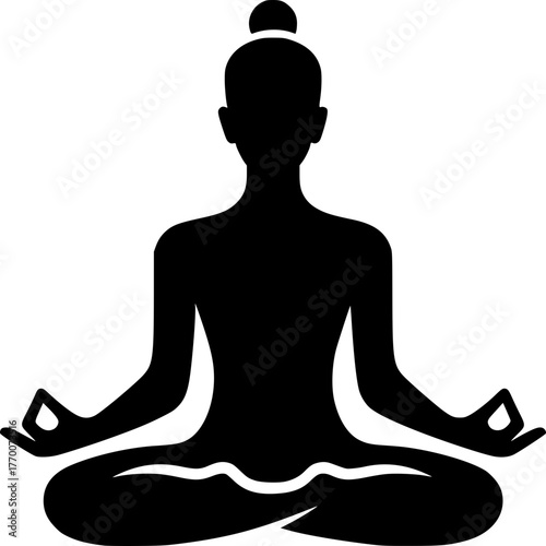 Serene Silhouette: A minimalist depiction of a person seated in the lotus position, embodying tranquility, peace, and meditation