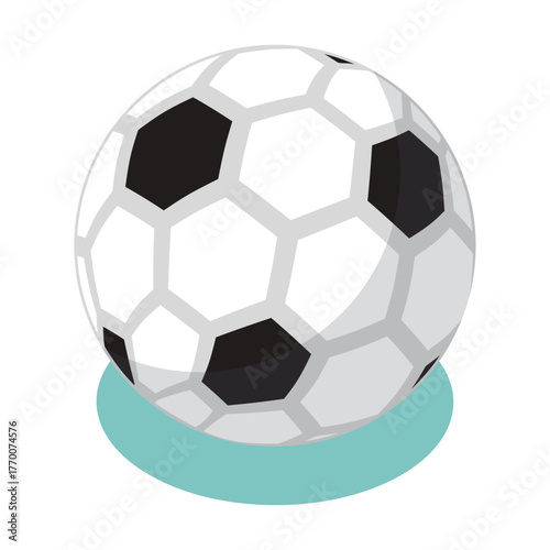 Classic black and white soccer ball isolated on a white background with a soft blue shadow