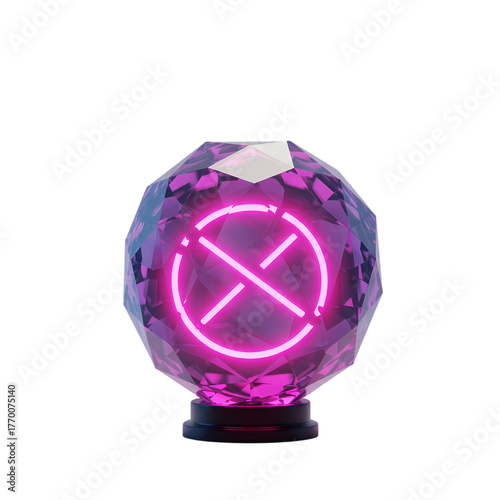 Crystal ball with glowing neon x symbol for modern design on transparent background
