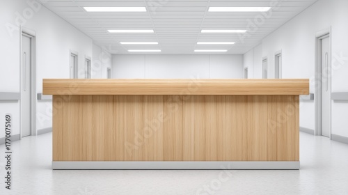 Wallpaper Mural Modern wooden counter in a clean and clinical hospital hallway with bright lighting and minimal design for healthcare environments and reception areas Torontodigital.ca