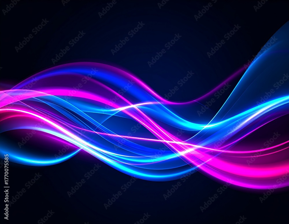 Obraz premium Abstract composition of glowing, wavy ribbons in vibrant blue and pink hues