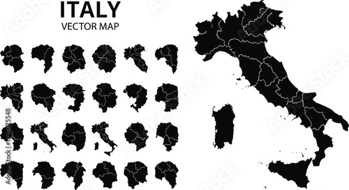Italy vector map, regional borders illustration, Italian geography graphic, Sardinia and Sicily outline, educational cartography design, travel planning icon