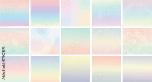 Soft pastel gradient backgrounds collection featuring subtle rainbow hues and dreamy blends
