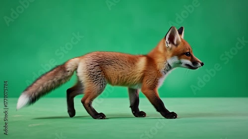 Fuchswelpe auf Chroma Key Greenscreen isoliert