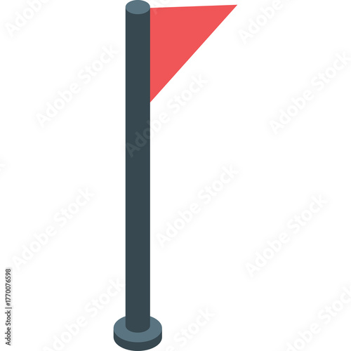 Red Flag On Dark Gray Pole Minimalist Icon With Transparent Background Flat Design