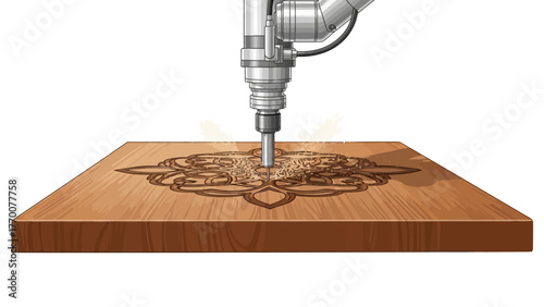 Robotic arm carving wood with a drill bit