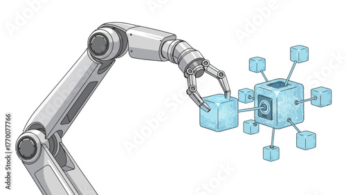 Robotic arm connects cube to a central cluster of cubes