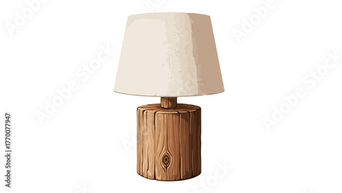 Rustic wooden lamp with a beige lampshade