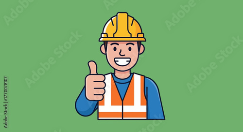 Construction Worker Giving Thumbs Up with Hard Hat and Vest.