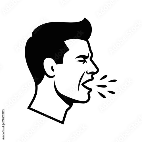 a black and white illustration of a man coughing representing illness and the spread of airborne diseases