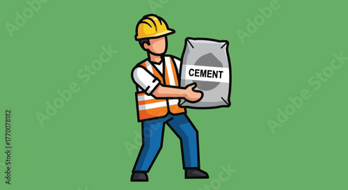 Construction Worker Carrying Cement Bag Illustration.