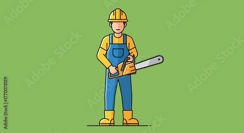 Cartoon Lumberjack Ready to Cut with Chainsaw.