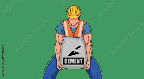 Construction Worker Carrying Cement Bag Illustration.