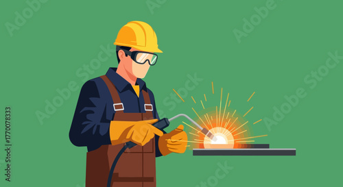 Welder at Work - A Focused Illustration of Industrial Craftsmanship.