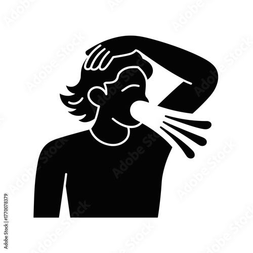 illustration of a person sneezing covering their mouth representing sickness illness and the spread of germs